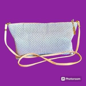 Vtg WHITING & DAVIS Cream Metal Mesh Rectangle Crossbody Bag